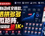 全天自动成交回款，吃透拼多多虚拟矩阵，每日收益稳定破1K+【揭秘】