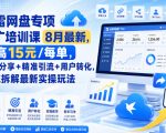 迅雷网盘专项推广培训课8月最新，最高15米/每单，资源分享+精准引流+用户转化，系统拆解最新实操玩法（持续更新）