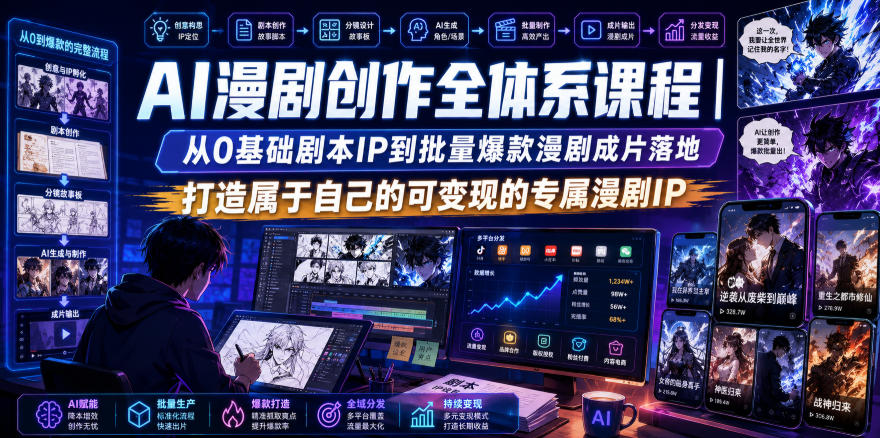 AI漫剧创作全体系课程|从0基础剧本IP到批量爆款漫剧成片落地,打造属于自己的可变现的专属漫剧IP-木木学长网创分享