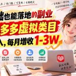 零基础也能落地的副业，搭建多多虚拟类目被动收入，每月增收1-3W【揭秘】