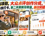 蓝海项目，大众点评创作分成，黑科技打卡，第二天就能见收益，单日突破1k+【揭秘】