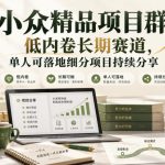 小众精品项目群｜低内卷长期赛道，单人可落地细分项目持续分享