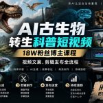 AI古生物转生科普短视频，18W粉丝博主课程，视频文案、剪辑发布全流程